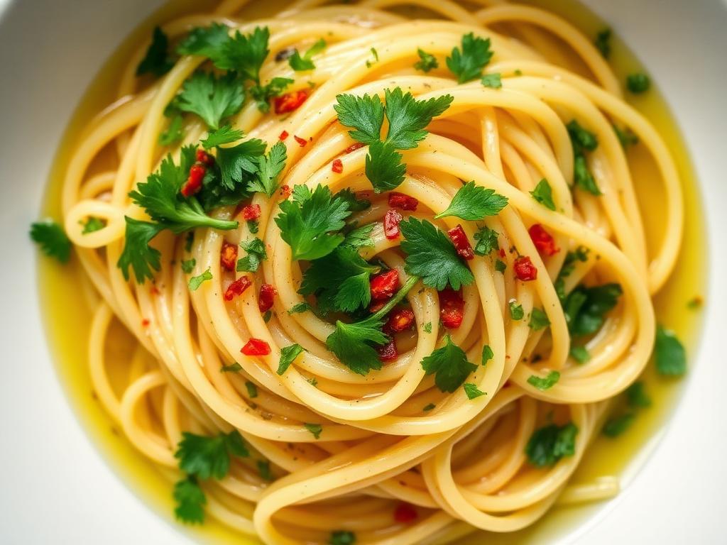 Espaguete alho e óleo com salsinha e pimenta calabresa