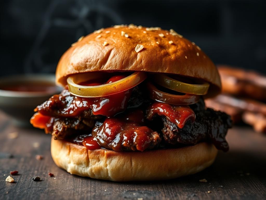 Hambúrguer de costela com maionese e cebola roxa