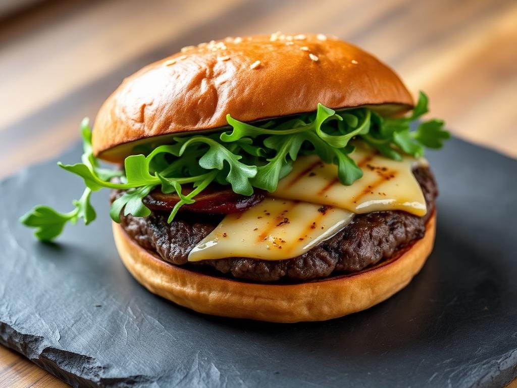 Hambúrguer de picanha com provolone grelhado dourado