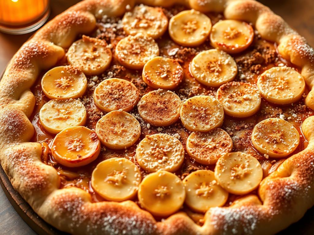 Pizza doce de banana com canela polvilhada