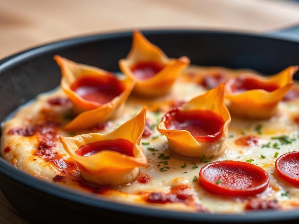 Pizza de pepperoni com fatias encurvadas e douradas