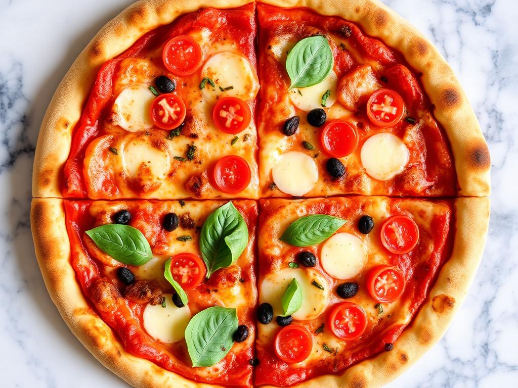 Pizza dividida em quatro coberturas diferentes